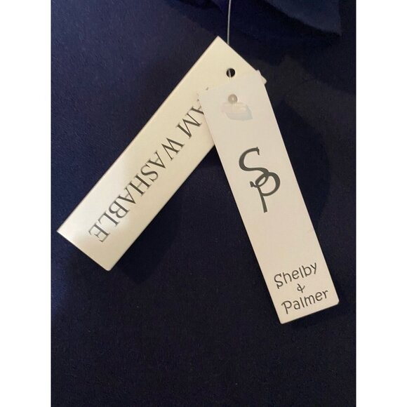 Shelby & Palmer Dress 16 Womens Midi Navy Long Sheer Sleeves Belted Ruffle - Picture 14 of 15
